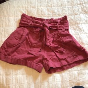 Red Paper-bag Waist Shorts